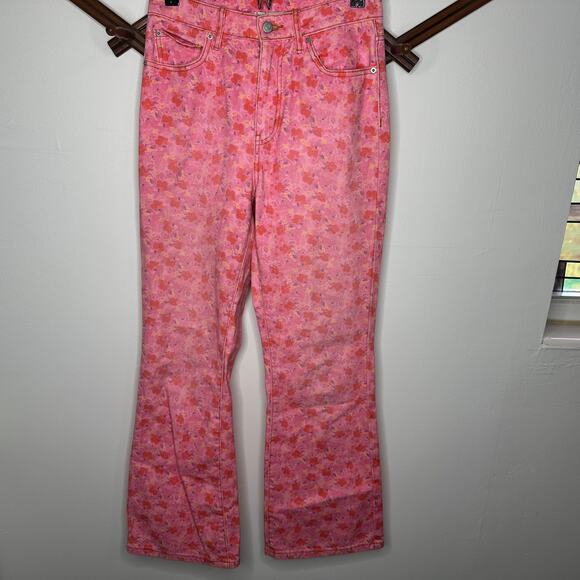 BDG Urban Outfitters Pink Floral Hi Rise Flare Jeans - Picture 2 of 6